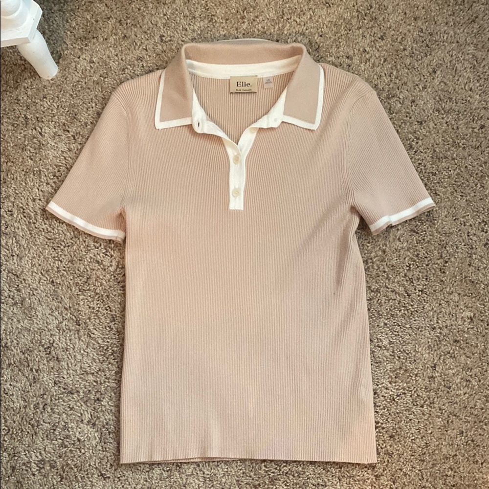 Light Tan Polo Shirt with White Trim